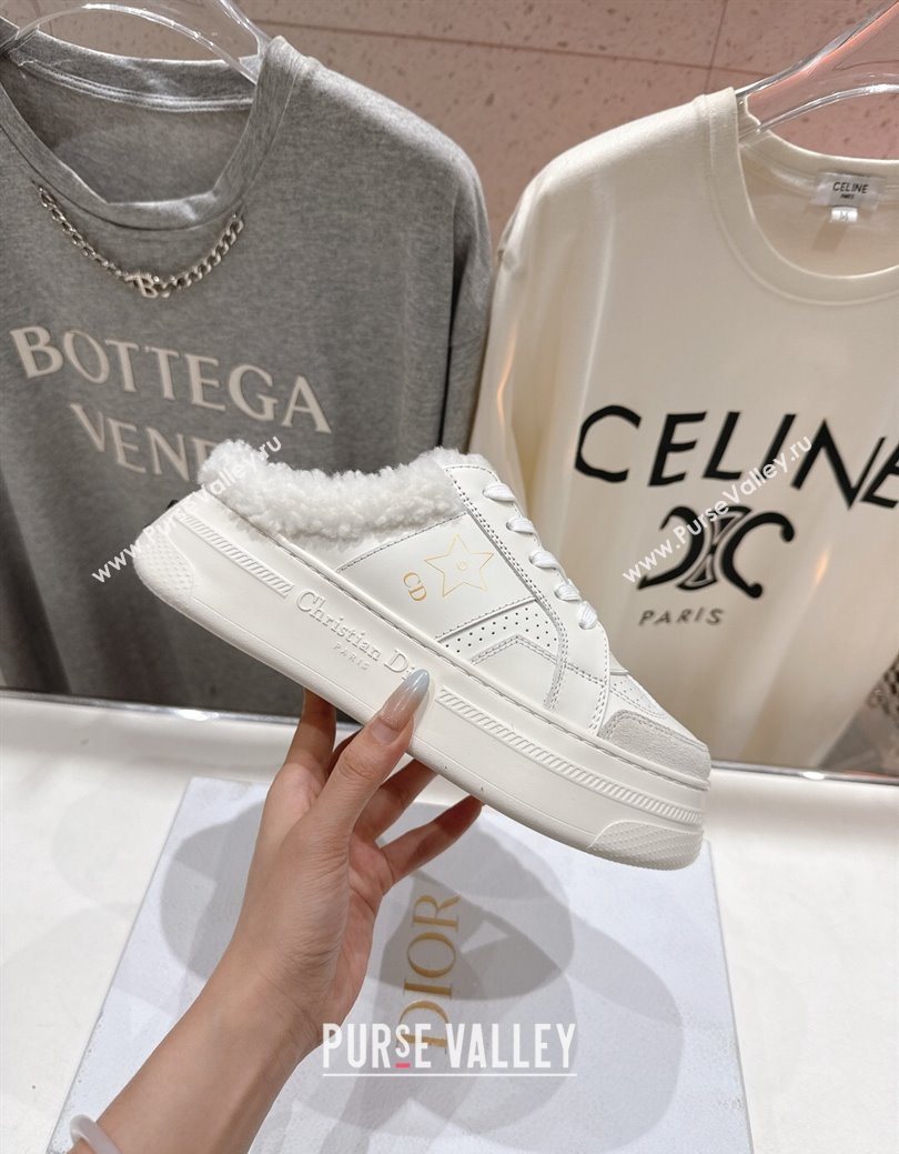 Dior Star Platform Sneaker Mules 5cm in Calfskin Leather and Wool White1 2025 (MD-251029057)