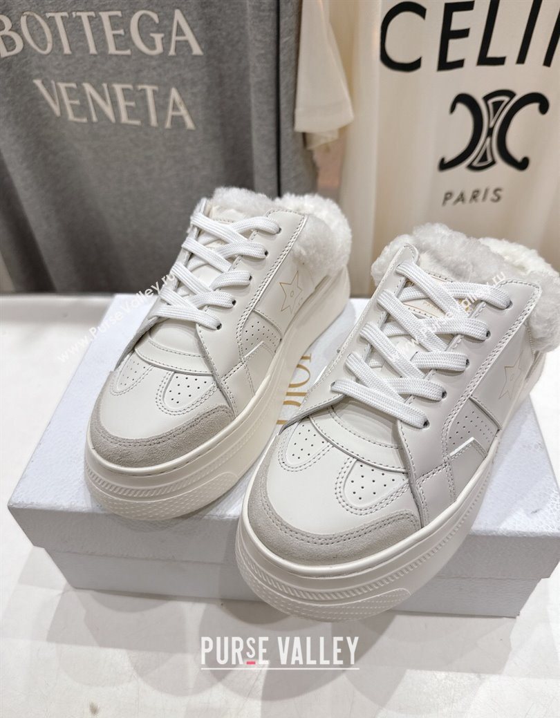 Dior Star Platform Sneaker Mules 5cm in Calfskin Leather and Wool White1 2025 (MD-251029057)