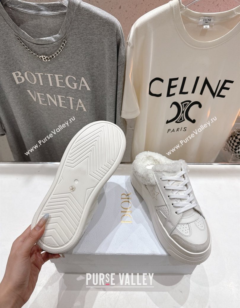 Dior Star Platform Sneaker Mules 5cm in Calfskin Leather and Wool White1 2025 (MD-251029057)