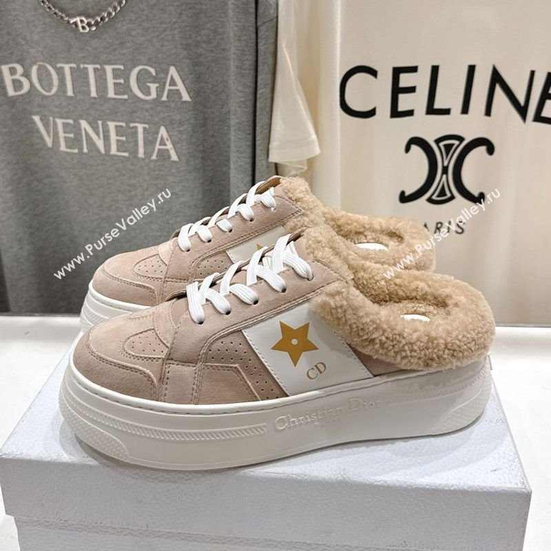 Dior Star Platform Sneaker Mules 5cm in Suede and Wool Beige 2025 (MD-251029058)