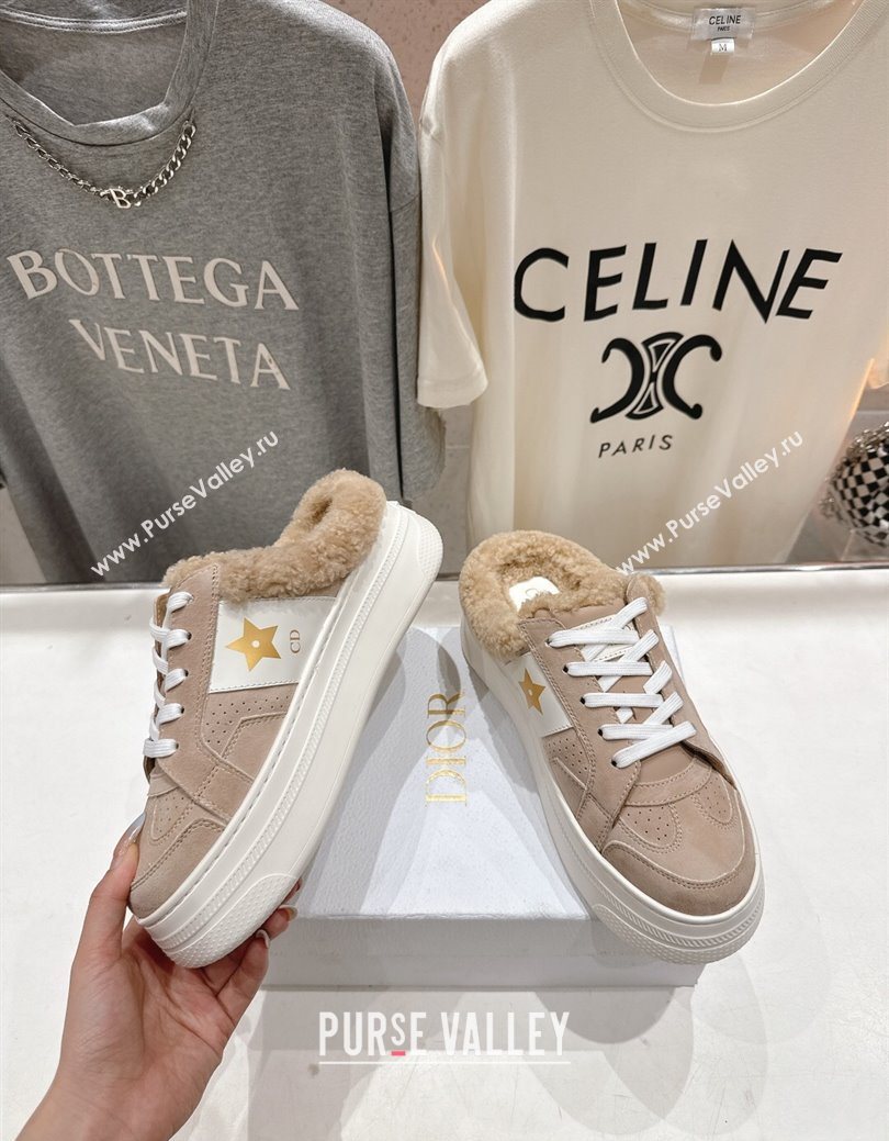 Dior Star Platform Sneaker Mules 5cm in Suede and Wool Beige 2025 (MD-251029058)