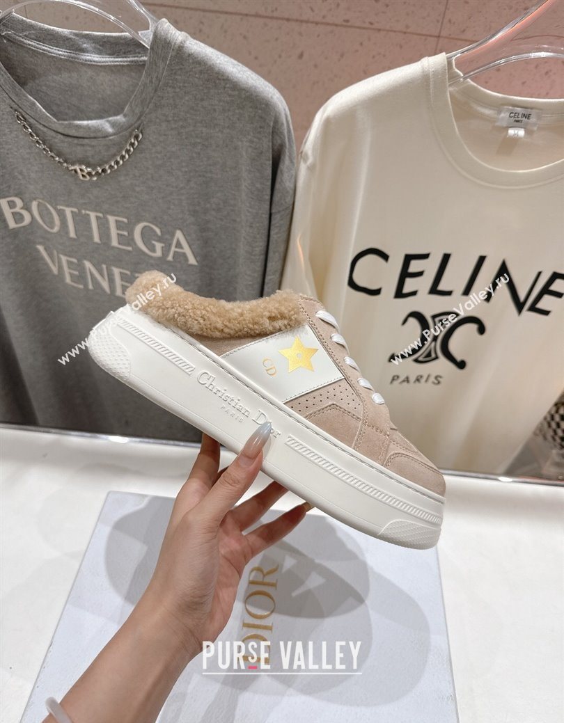 Dior Star Platform Sneaker Mules 5cm in Suede and Wool Beige 2025 (MD-251029058)