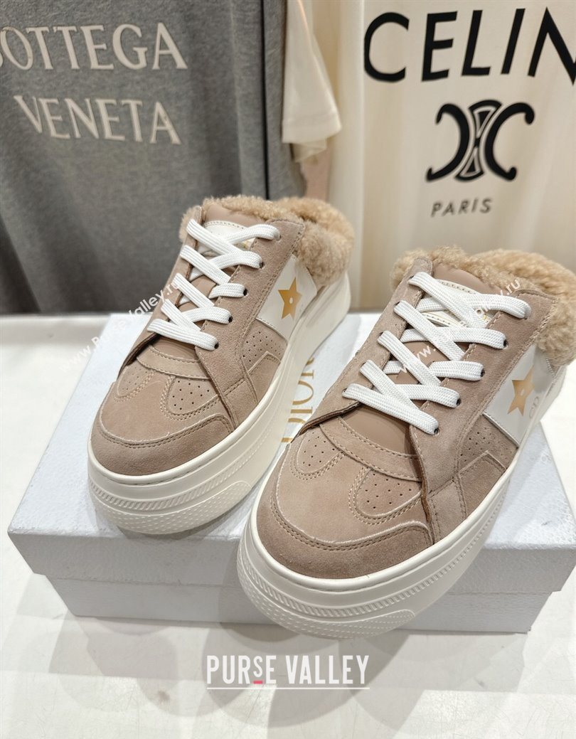 Dior Star Platform Sneaker Mules 5cm in Suede and Wool Beige 2025 (MD-251029058)