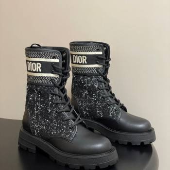Dior D-Major Ankle Boots 4.5cm in Black and White Cannage Tweed and Black Calfskin 2025 (MD-251029008)