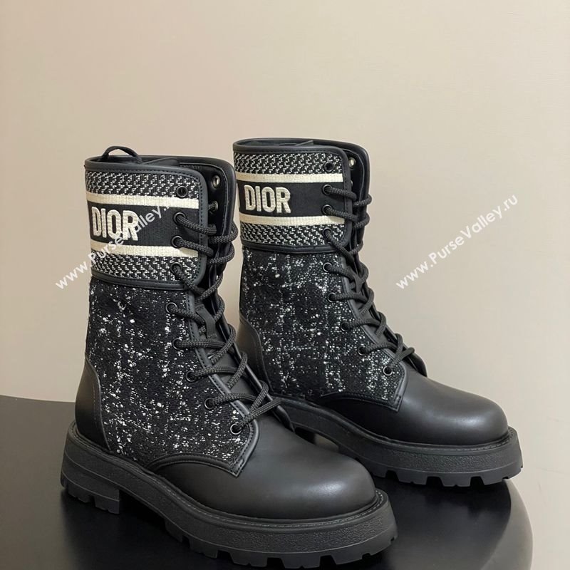 Dior D-Major Ankle Boots 4.5cm in Black and White Cannage Tweed and Black Calfskin 2025 (MD-251029008)