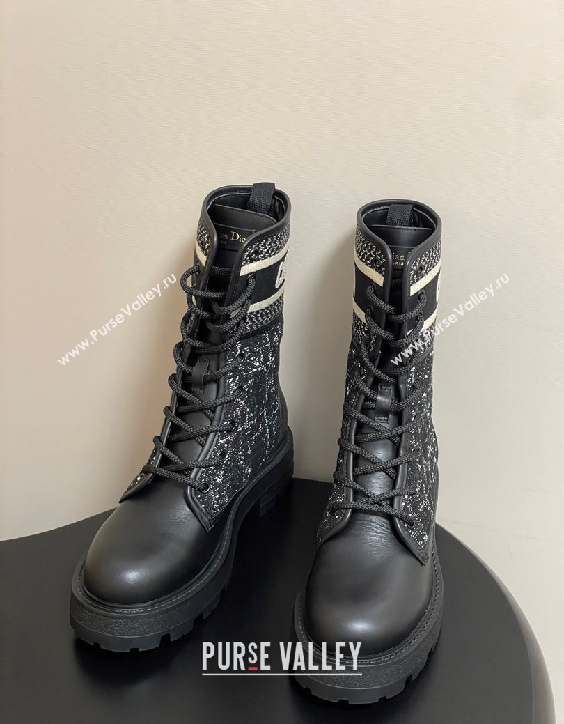 Dior D-Major Ankle Boots 4.5cm in Black and White Cannage Tweed and Black Calfskin 2025 (MD-251029008)