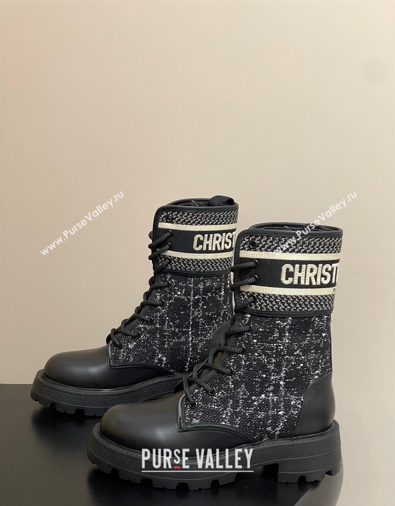 Dior D-Major Ankle Boots 4.5cm in Black and White Cannage Tweed and Black Calfskin 2025 (MD-251029008)