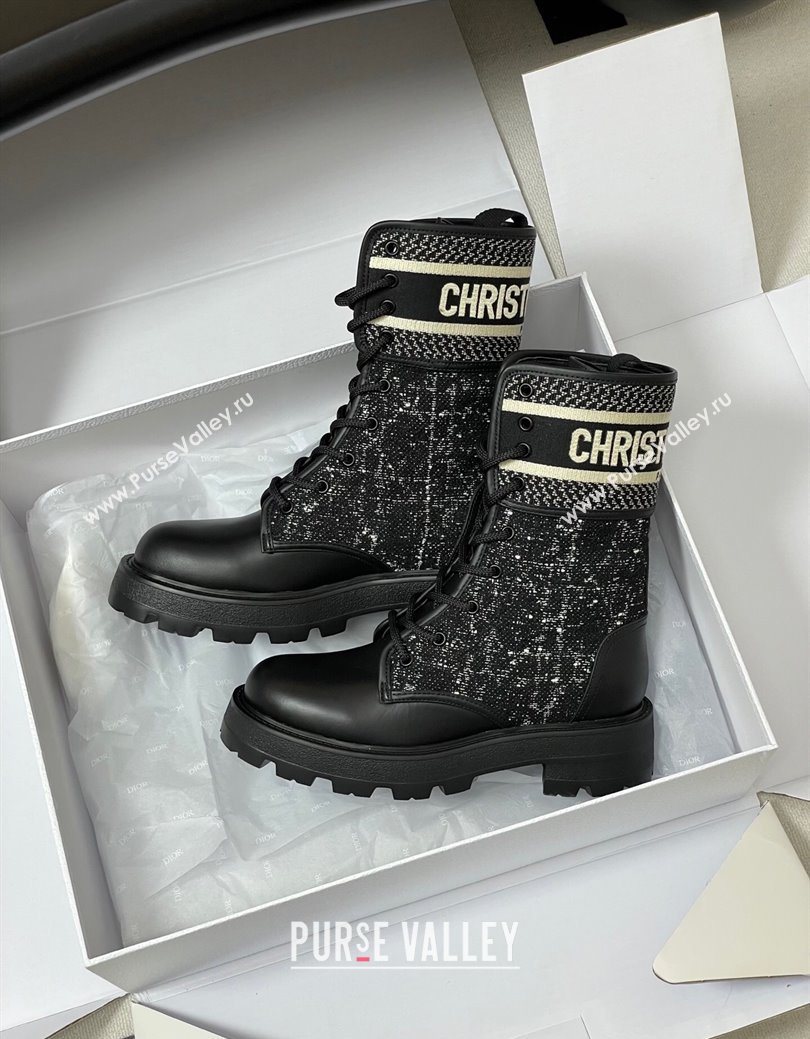 Dior D-Major Ankle Boots 4.5cm in Black and White Cannage Tweed and Black Calfskin 2025 (MD-251029008)