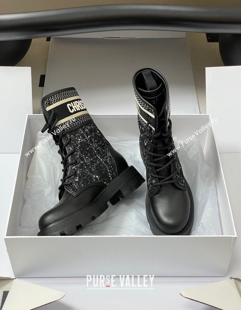Dior D-Major Ankle Boots 4.5cm in Black and White Cannage Tweed and Black Calfskin 2025 (MD-251029008)