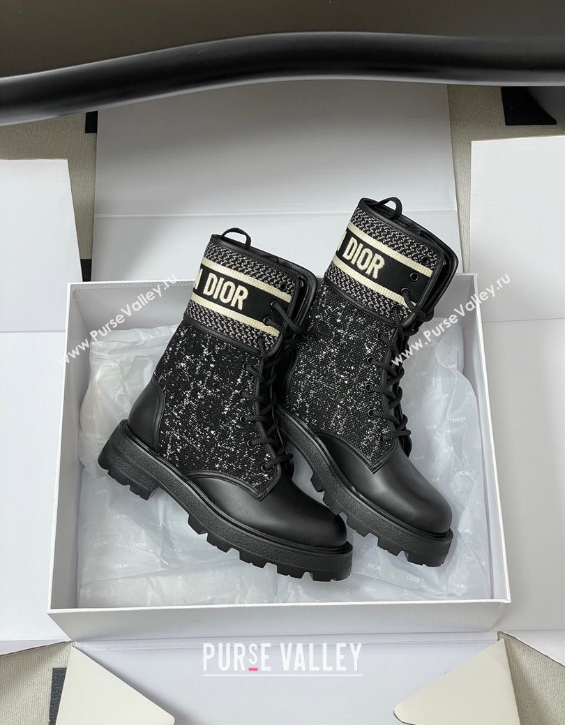 Dior D-Major Ankle Boots 4.5cm in Black and White Cannage Tweed and Black Calfskin 2025 (MD-251029008)