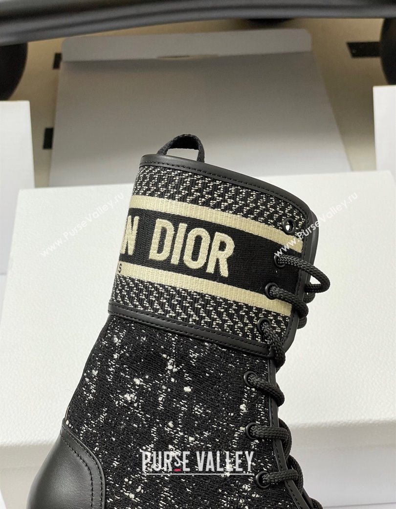 Dior D-Major Ankle Boots 4.5cm in Black and White Cannage Tweed and Black Calfskin 2025 (MD-251029008)