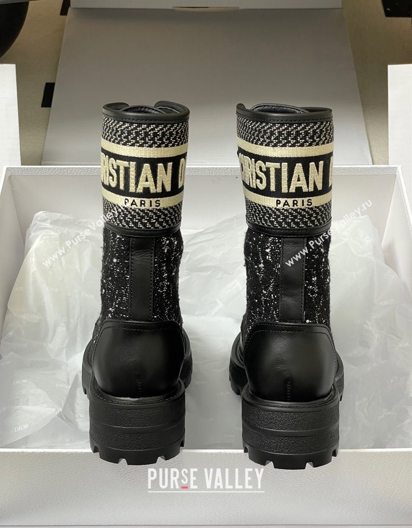 Dior D-Major Ankle Boots 4.5cm in Black and White Cannage Tweed and Black Calfskin 2025 (MD-251029008)