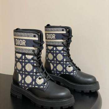 Dior D-Major Ankle Boots 4.5cm in Black Calfskin with Beige Embroidered Cannage Cotton 2025 (MD-251029009)