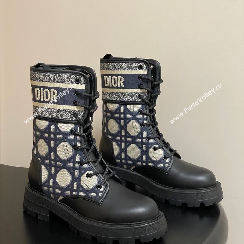 Dior D-Major Ankle Boots 4.5cm in Black Calfskin with Beige Embroidered Cannage Cotton 2025 (MD-251029009)