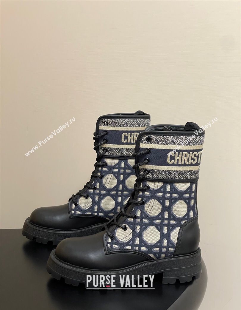 Dior D-Major Ankle Boots 4.5cm in Black Calfskin with Beige Embroidered Cannage Cotton 2025 (MD-251029009)