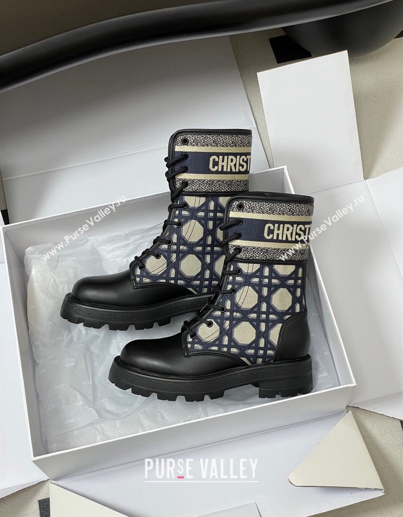 Dior D-Major Ankle Boots 4.5cm in Black Calfskin with Beige Embroidered Cannage Cotton 2025 (MD-251029009)