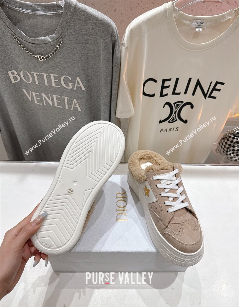 Dior Star Platform Sneaker Mules 5cm in Suede and Wool Beige 2025 (MD-251029058)