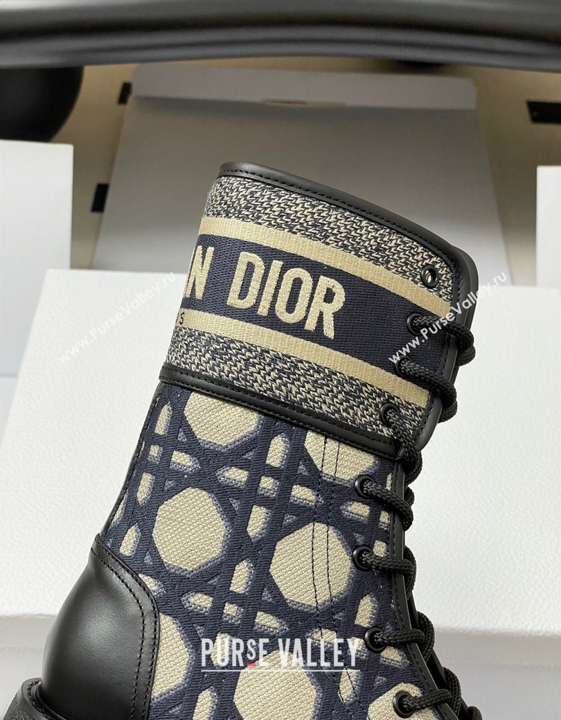 Dior D-Major Ankle Boots 4.5cm in Black Calfskin with Beige Embroidered Cannage Cotton 2025 (MD-251029009)