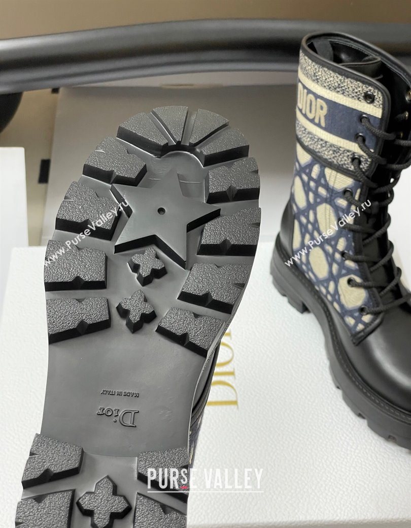 Dior D-Major Ankle Boots 4.5cm in Black Calfskin with Beige Embroidered Cannage Cotton 2025 (MD-251029009)