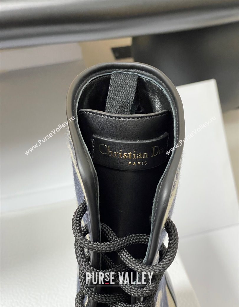 Dior D-Major Ankle Boots 4.5cm in Black Calfskin with Beige Embroidered Cannage Cotton 2025 (MD-251029009)