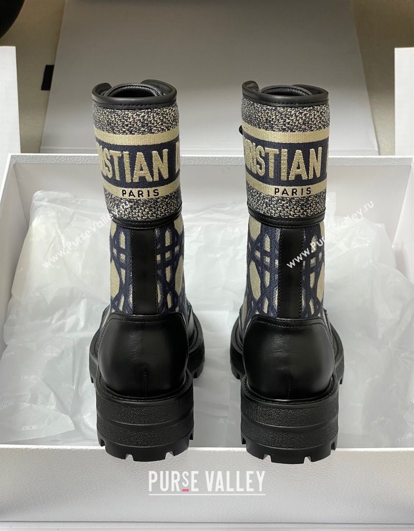 Dior D-Major Ankle Boots 4.5cm in Black Calfskin with Beige Embroidered Cannage Cotton 2025 (MD-251029009)