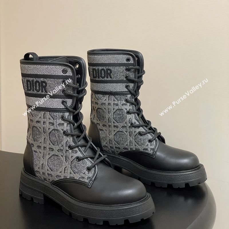 Dior D-Major Ankle Boots 4.5cm in Black Calfskin with Grey Embroidered Cannage Cotton 2025 (MD-251029010)