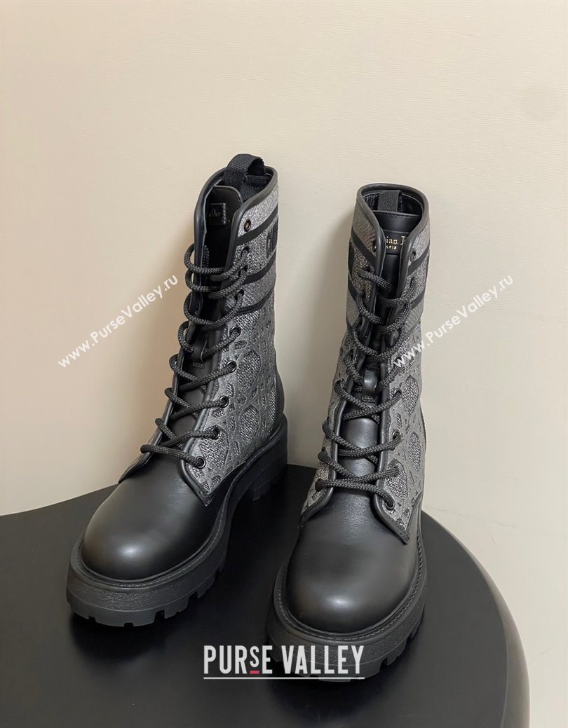 Dior D-Major Ankle Boots 4.5cm in Black Calfskin with Grey Embroidered Cannage Cotton 2025 (MD-251029010)