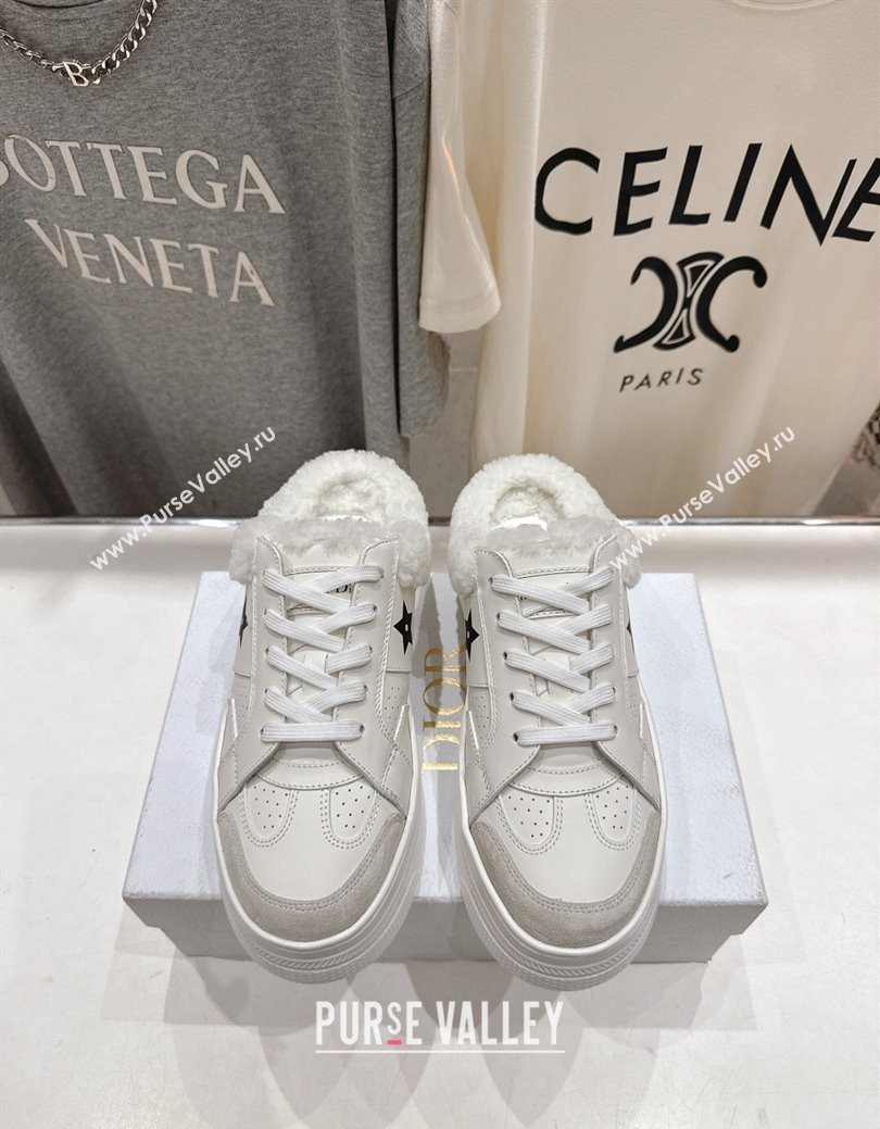 Dior Star Platform Sneaker Mules 5cm in Calfskin Leather and Wool White2 2025 (MD-251029059)
