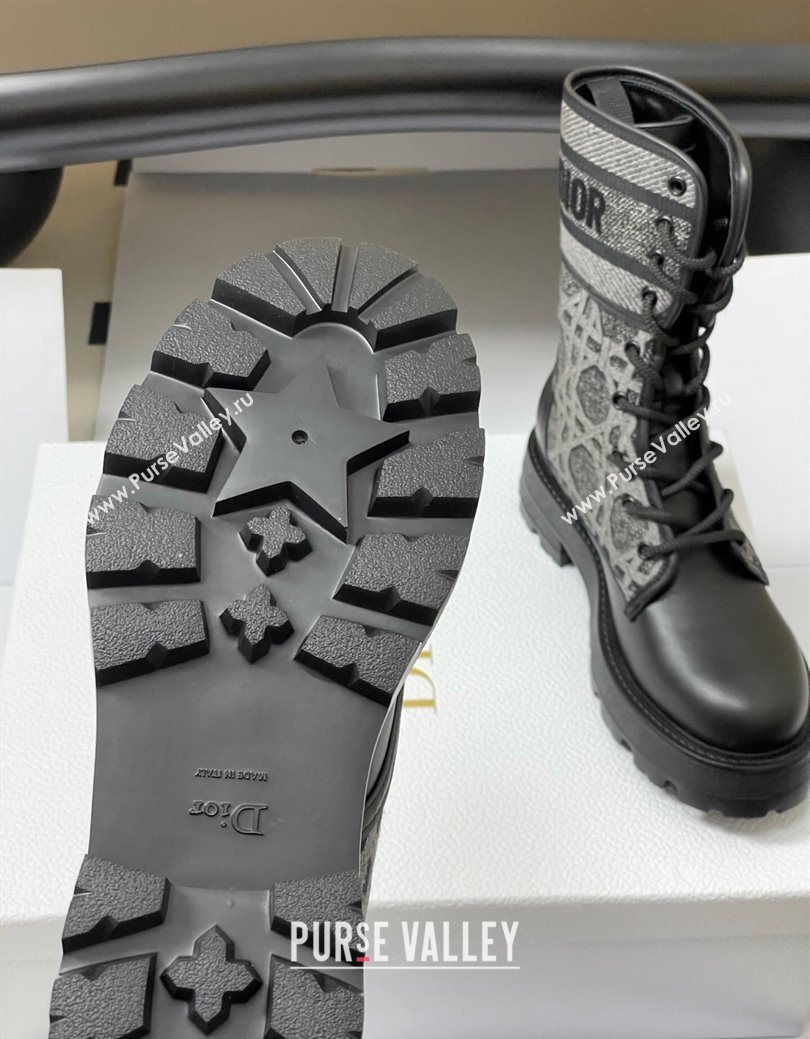Dior D-Major Ankle Boots 4.5cm in Black Calfskin with Grey Embroidered Cannage Cotton 2025 (MD-251029010)