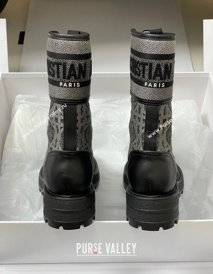 Dior D-Major Ankle Boots 4.5cm in Black Calfskin with Grey Embroidered Cannage Cotton 2025 (MD-251029010)