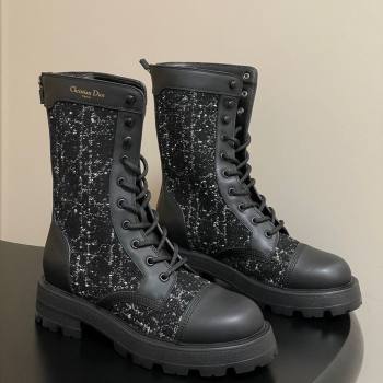 Dior D-Unit Ankle Boots 4.5cm in Black and White Cannage Tweed and Black Calfskin 2025 (MD-251029055)