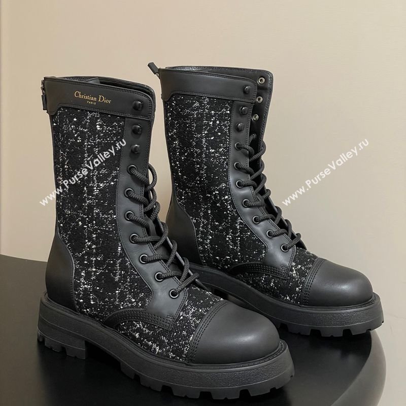 Dior D-Unit Ankle Boots 4.5cm in Black and White Cannage Tweed and Black Calfskin 2025 (MD-251029055)