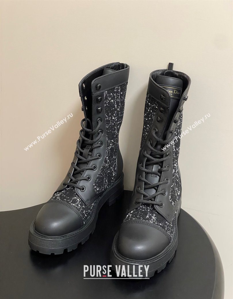 Dior D-Unit Ankle Boots 4.5cm in Black and White Cannage Tweed and Black Calfskin 2025 (MD-251029055)