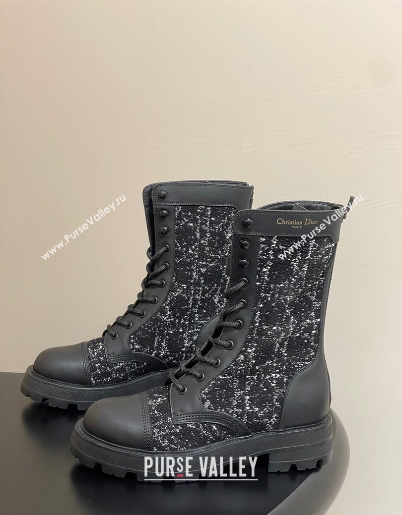 Dior D-Unit Ankle Boots 4.5cm in Black and White Cannage Tweed and Black Calfskin 2025 (MD-251029055)