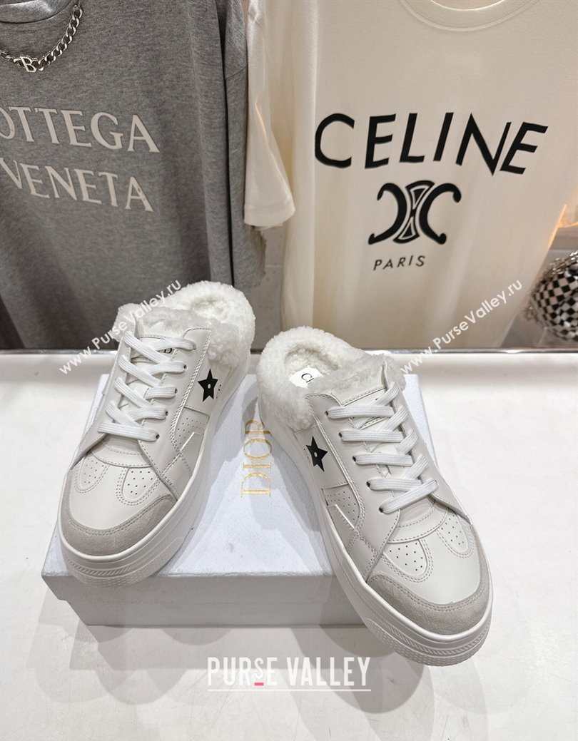 Dior Star Platform Sneaker Mules 5cm in Calfskin Leather and Wool White2 2025 (MD-251029059)