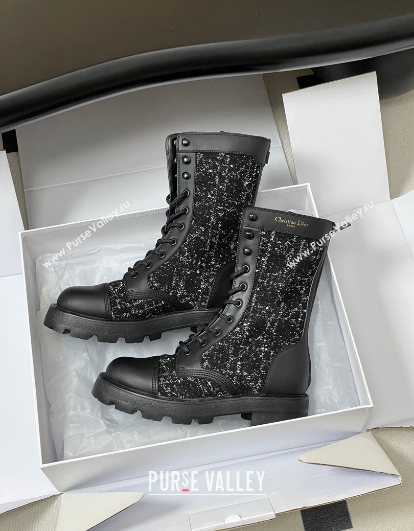 Dior D-Unit Ankle Boots 4.5cm in Black and White Cannage Tweed and Black Calfskin 2025 (MD-251029055)