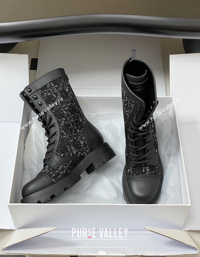 Dior D-Unit Ankle Boots 4.5cm in Black and White Cannage Tweed and Black Calfskin 2025 (MD-251029055)