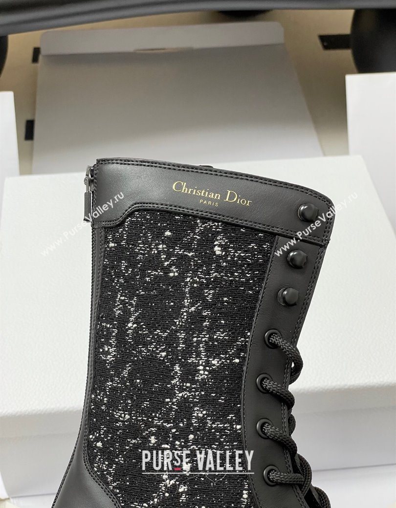 Dior D-Unit Ankle Boots 4.5cm in Black and White Cannage Tweed and Black Calfskin 2025 (MD-251029055)