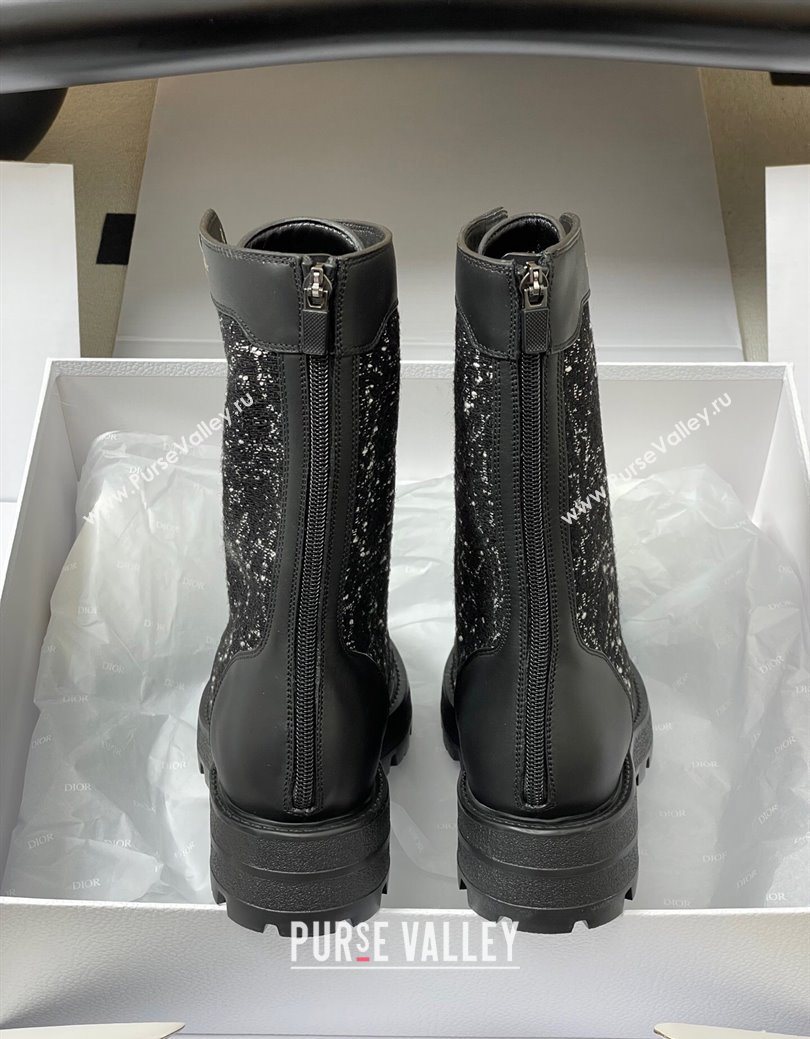 Dior D-Unit Ankle Boots 4.5cm in Black and White Cannage Tweed and Black Calfskin 2025 (MD-251029055)