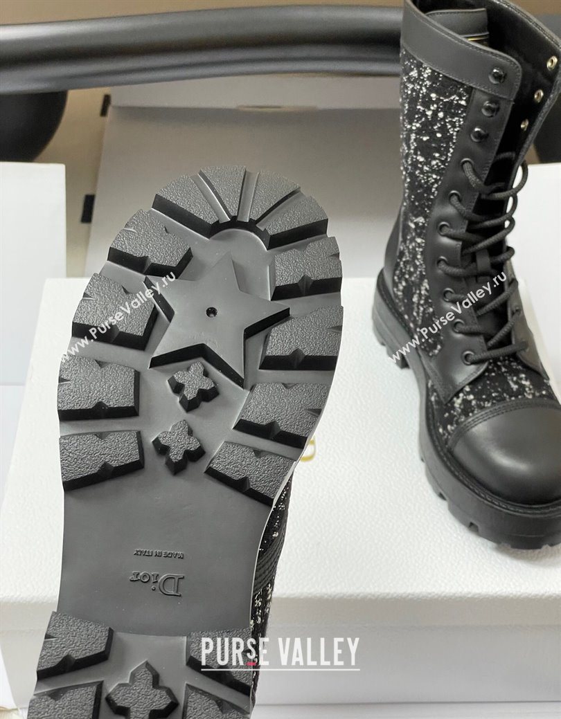 Dior D-Unit Ankle Boots 4.5cm in Black and White Cannage Tweed and Black Calfskin 2025 (MD-251029055)