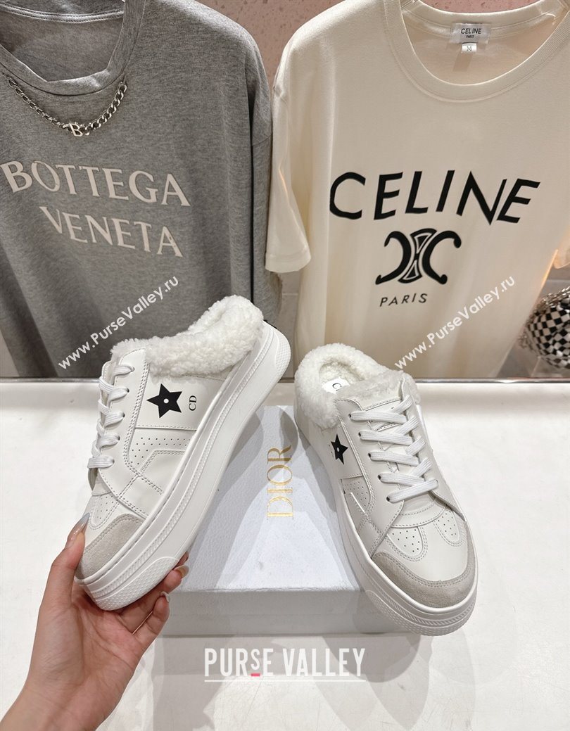 Dior Star Platform Sneaker Mules 5cm in Calfskin Leather and Wool White2 2025 (MD-251029059)