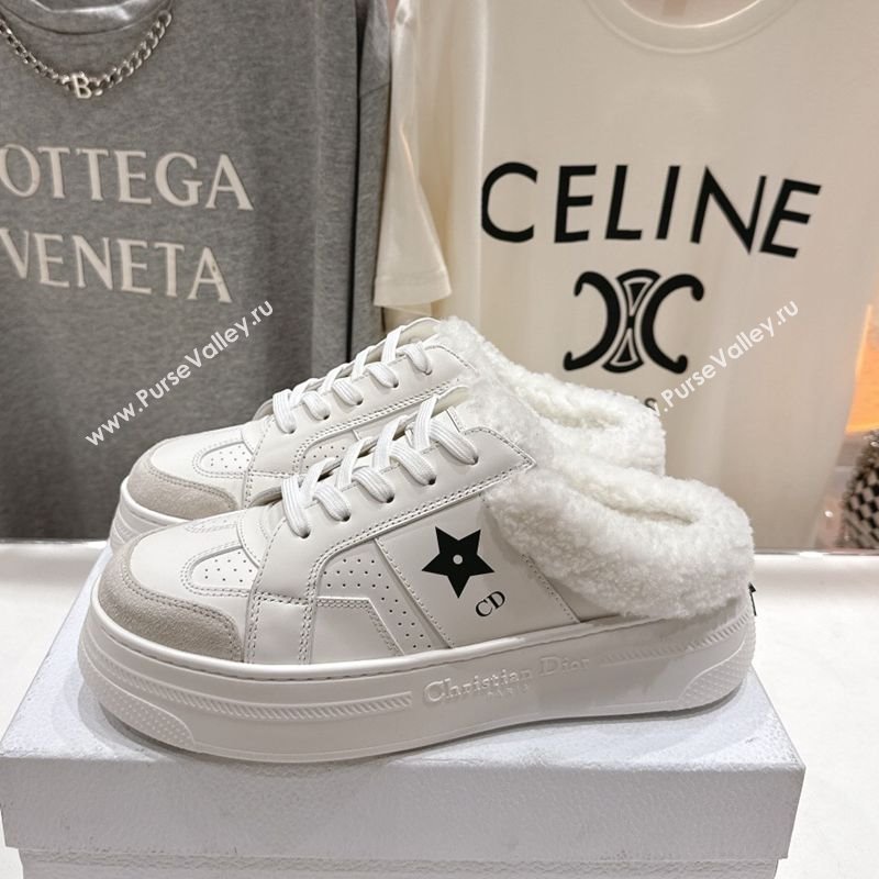 Dior Star Platform Sneaker Mules 5cm in Calfskin Leather and Wool White2 2025 (MD-251029059)