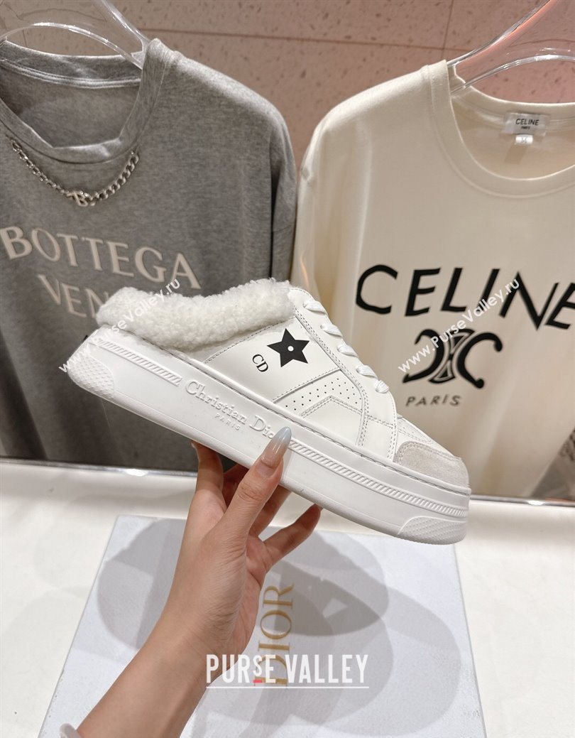 Dior Star Platform Sneaker Mules 5cm in Calfskin Leather and Wool White2 2025 (MD-251029059)