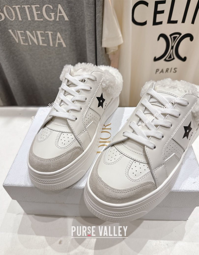 Dior Star Platform Sneaker Mules 5cm in Calfskin Leather and Wool White2 2025 (MD-251029059)