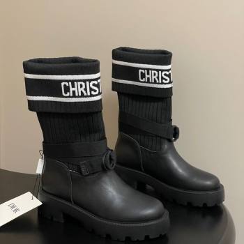 Dior D-Major Ankle Boots in Black Calfskin with Black and White Technical Knit 2025 1029 (MD-251029012)