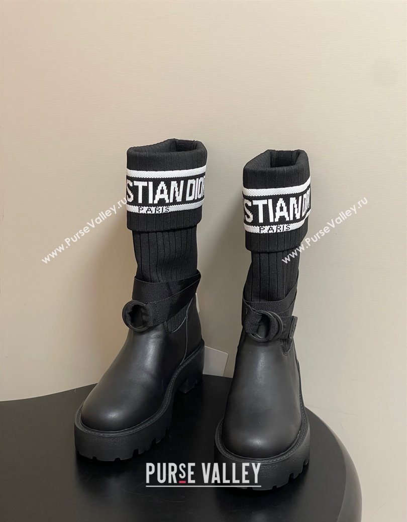 Dior D-Major Ankle Boots in Black Calfskin with Black and White Technical Knit 2025 1029 (MD-251029012)