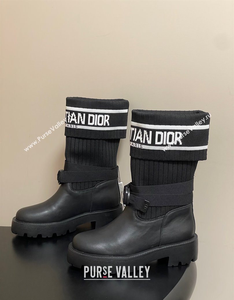Dior D-Major Ankle Boots in Black Calfskin with Black and White Technical Knit 2025 1029 (MD-251029012)