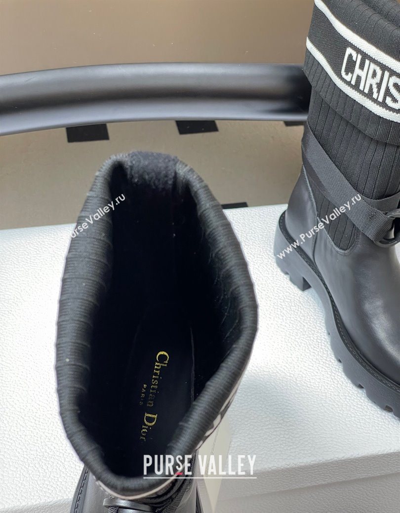Dior D-Major Ankle Boots in Black Calfskin with Black and White Technical Knit 2025 1029 (MD-251029012)