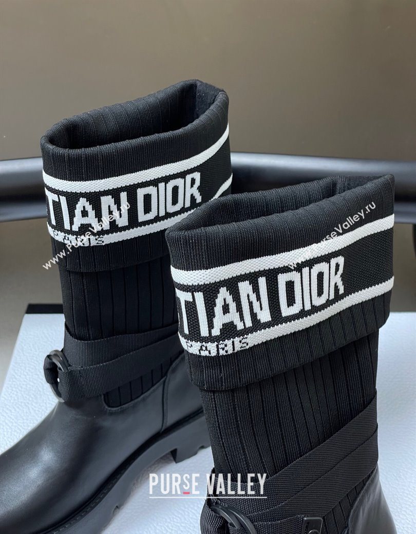 Dior D-Major Ankle Boots in Black Calfskin with Black and White Technical Knit 2025 1029 (MD-251029012)