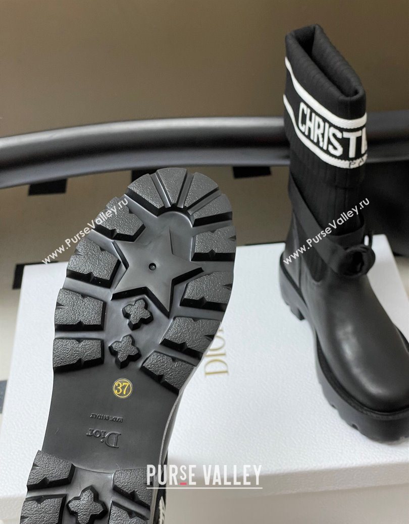 Dior D-Major Ankle Boots in Black Calfskin with Black and White Technical Knit 2025 1029 (MD-251029012)
